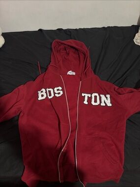 Unbranded Kids Maroon Zip-Up Hoodie with 'BOSTON' Appliqué